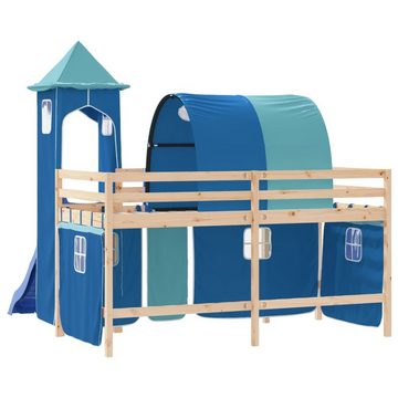 vidaXL Bett Kinderhochbett mit Turm Blau 80x200 cm Massivholz Kiefer