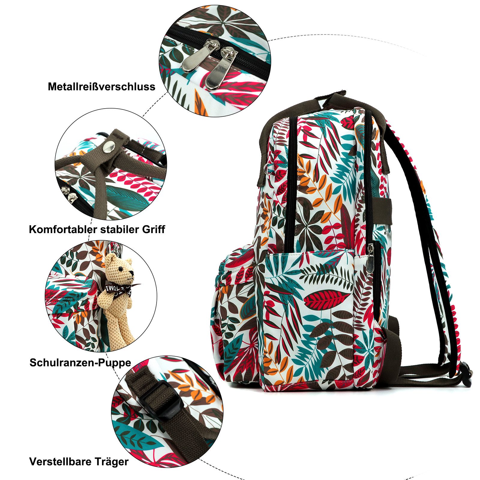 TAN.TOMI Schulrucksack Schulrucksäcke Teenager Mädchen, Tagesrucksack mit Laptopfach (Mitgeliefert wird ein kleiner Teddybär-Anhänger), Schultasche Mädchen, Casual Rucksack Teenager Mädchen