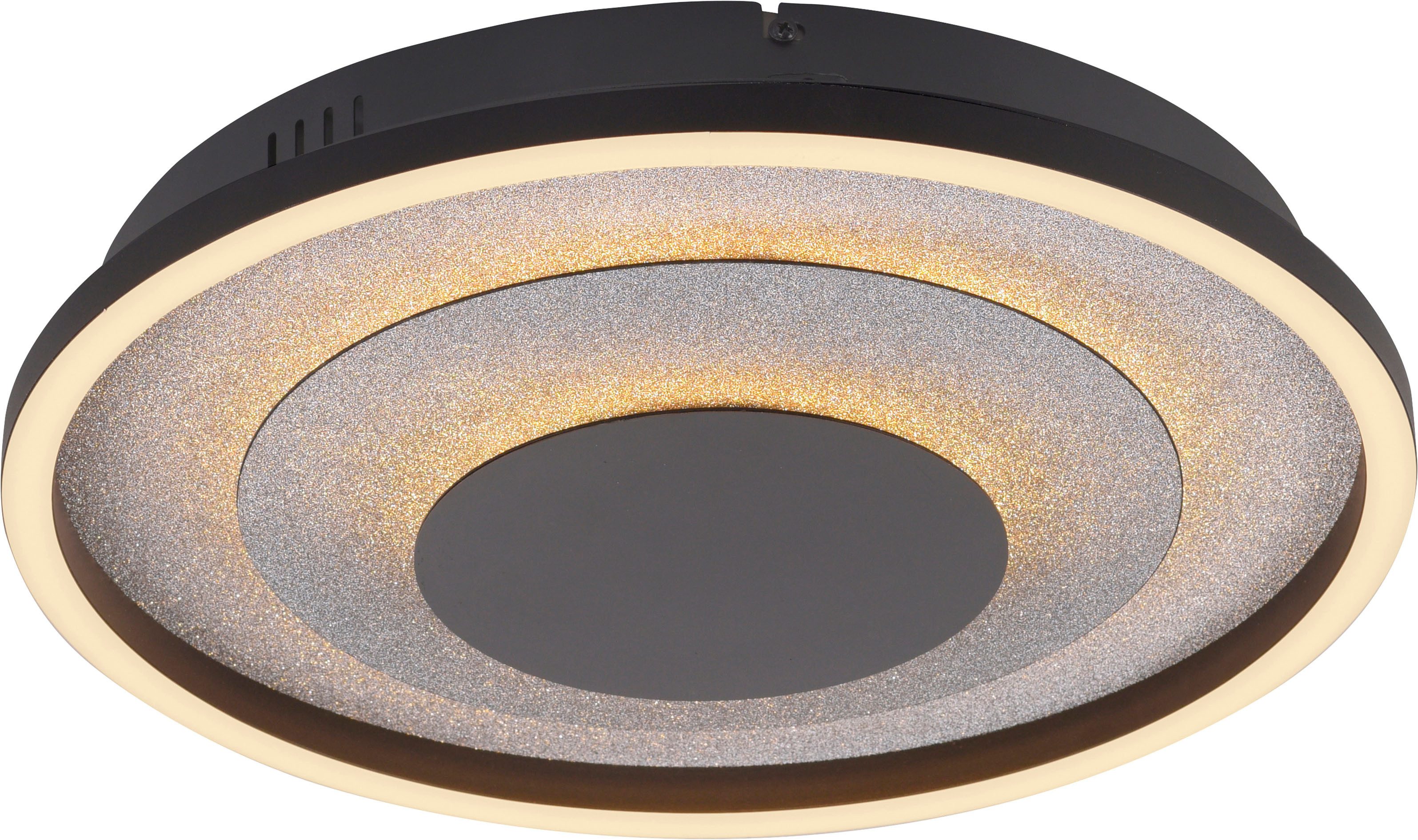 JUST LIGHT LED Deckenleuchte Deckenleuchte GLITTY, LED fest integriert, Silber mit Glitzereffekt, schwarz matt strukturiert und Schwarz-Chrom