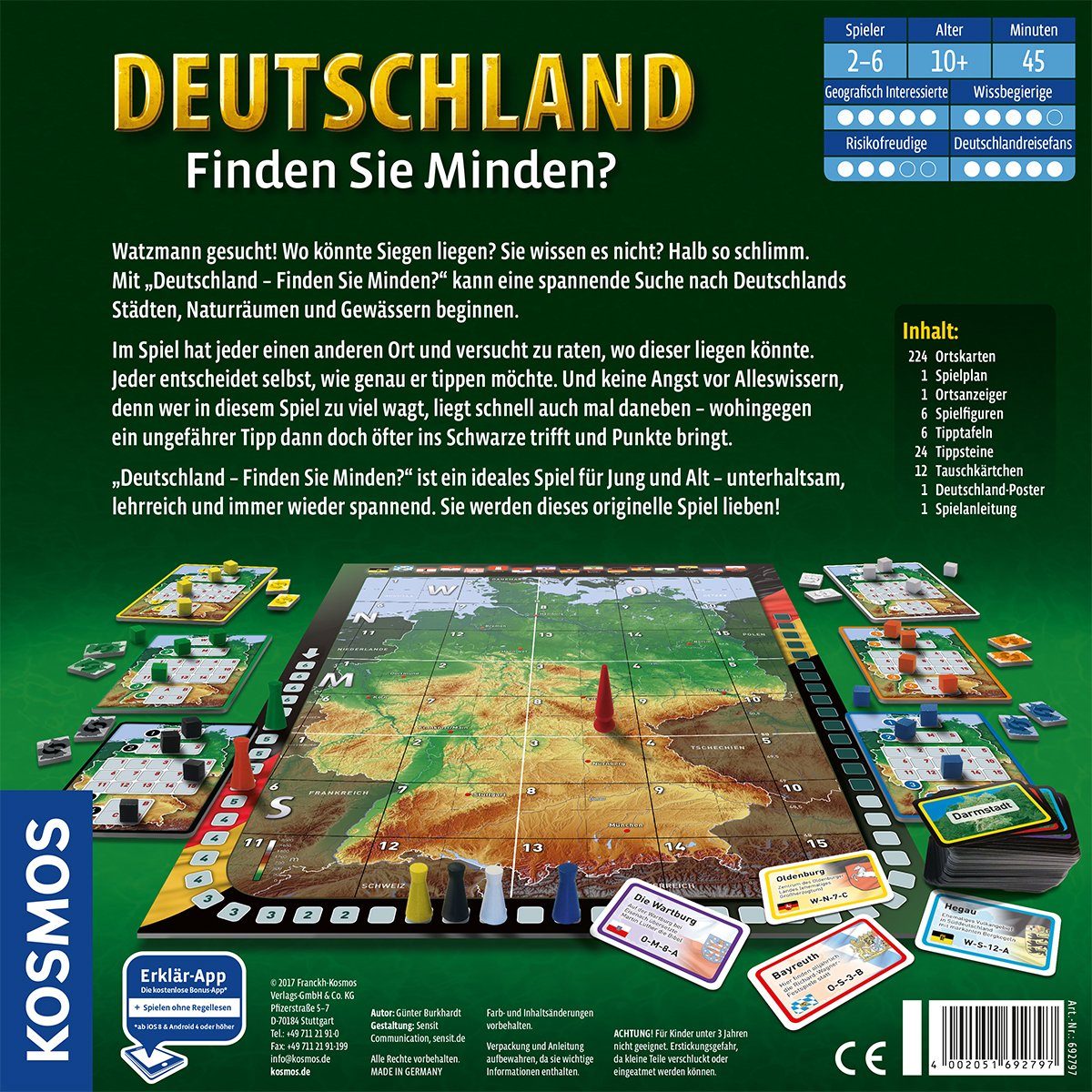 Kosmos Spiel Deutschland - Finden Sie Minden?, Geografie-Spiel, Made in Germany