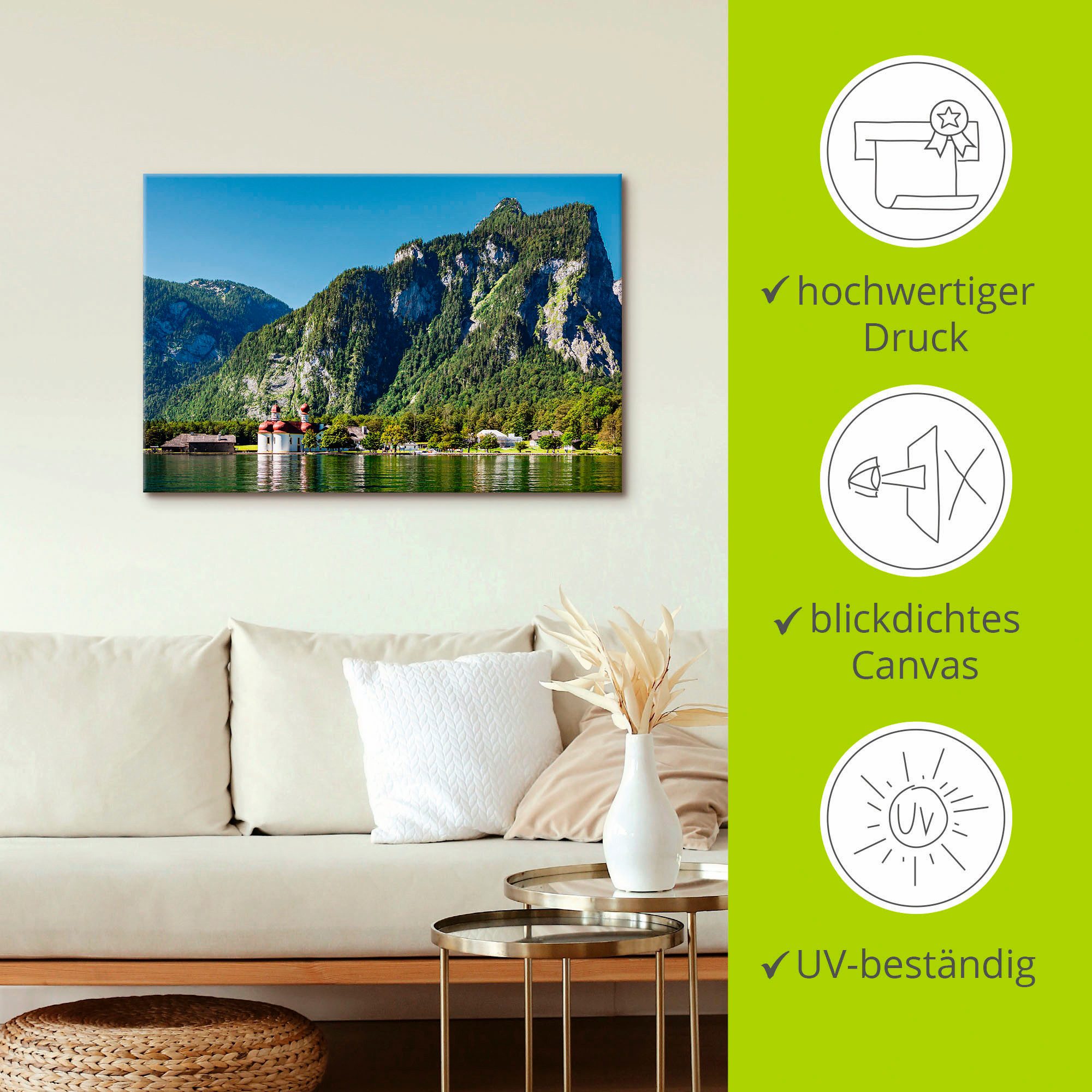 Artland Wandbild Blick auf den Königssee, Berge & Alpenbilder (1 St), als Alubild, Leinwandbild in verschied. Größen – Bild 4 von 5