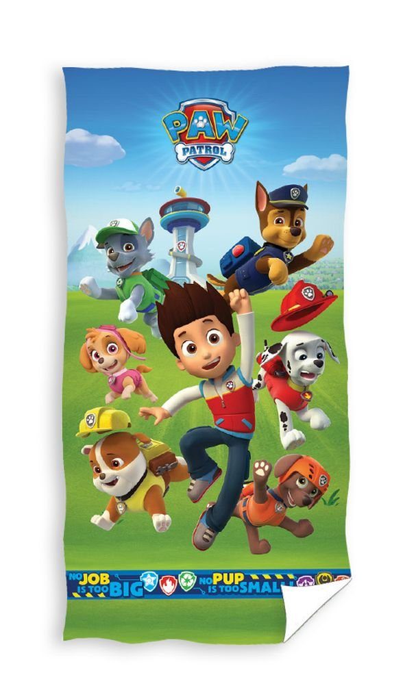 Familando Strandtücher Paw Patrol Handtuch für Kinder 75 x 150 cm aus 100% Baumwolle, Frottee, mit allen wichtigen Charakteren und Emblem