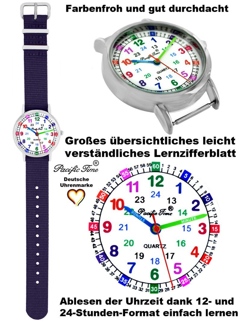 pink Set Match Gratis Armbanduhr und Pacific Mix Wechselarmband, - Design und Quarzuhr Versand Kinder Time Lernuhr Reflektor violett