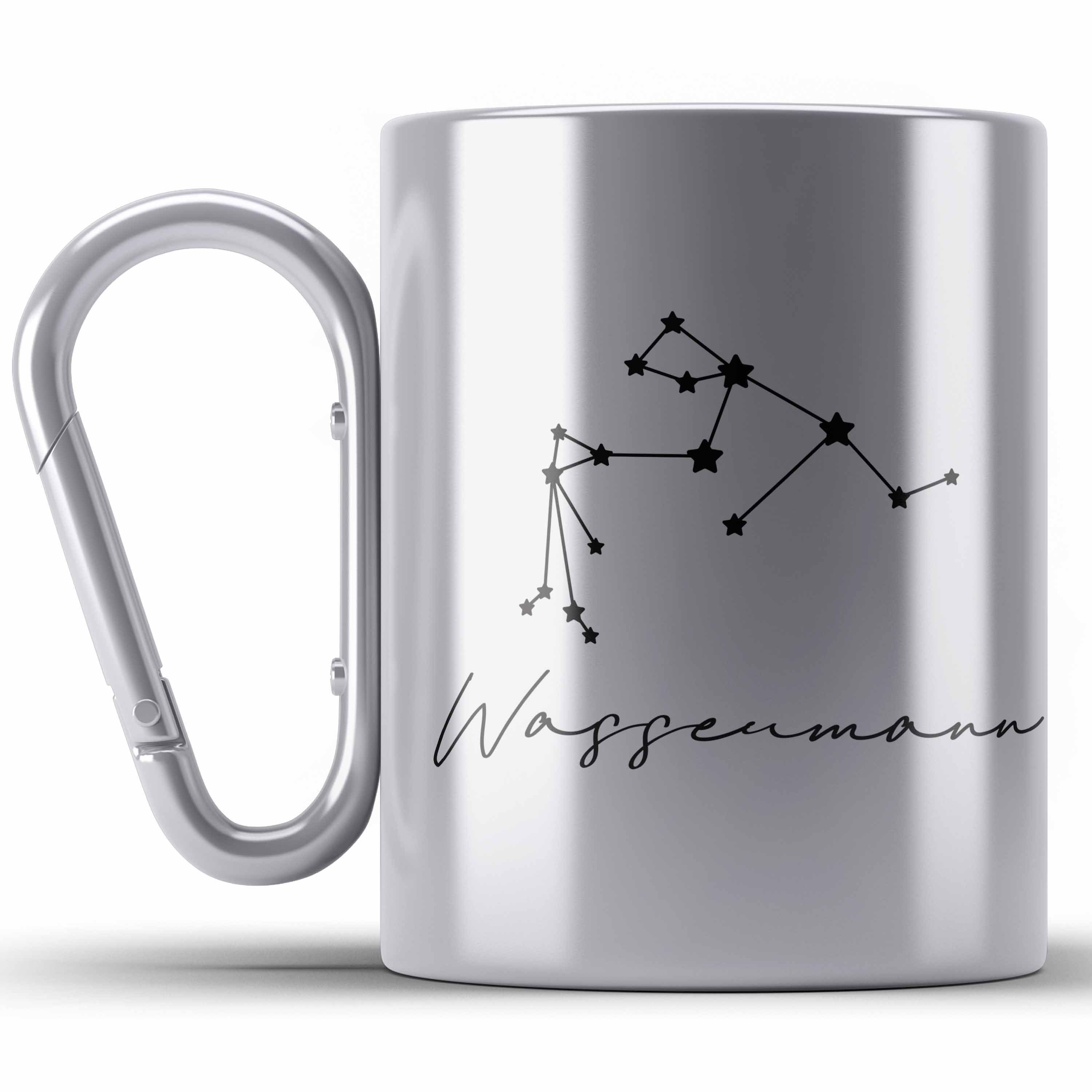 Trendation Thermotasse Wassermann Sternzeichen Edelstahl Tasse Geschenk Horoskop Tierkreiszei Silber | Teetassen