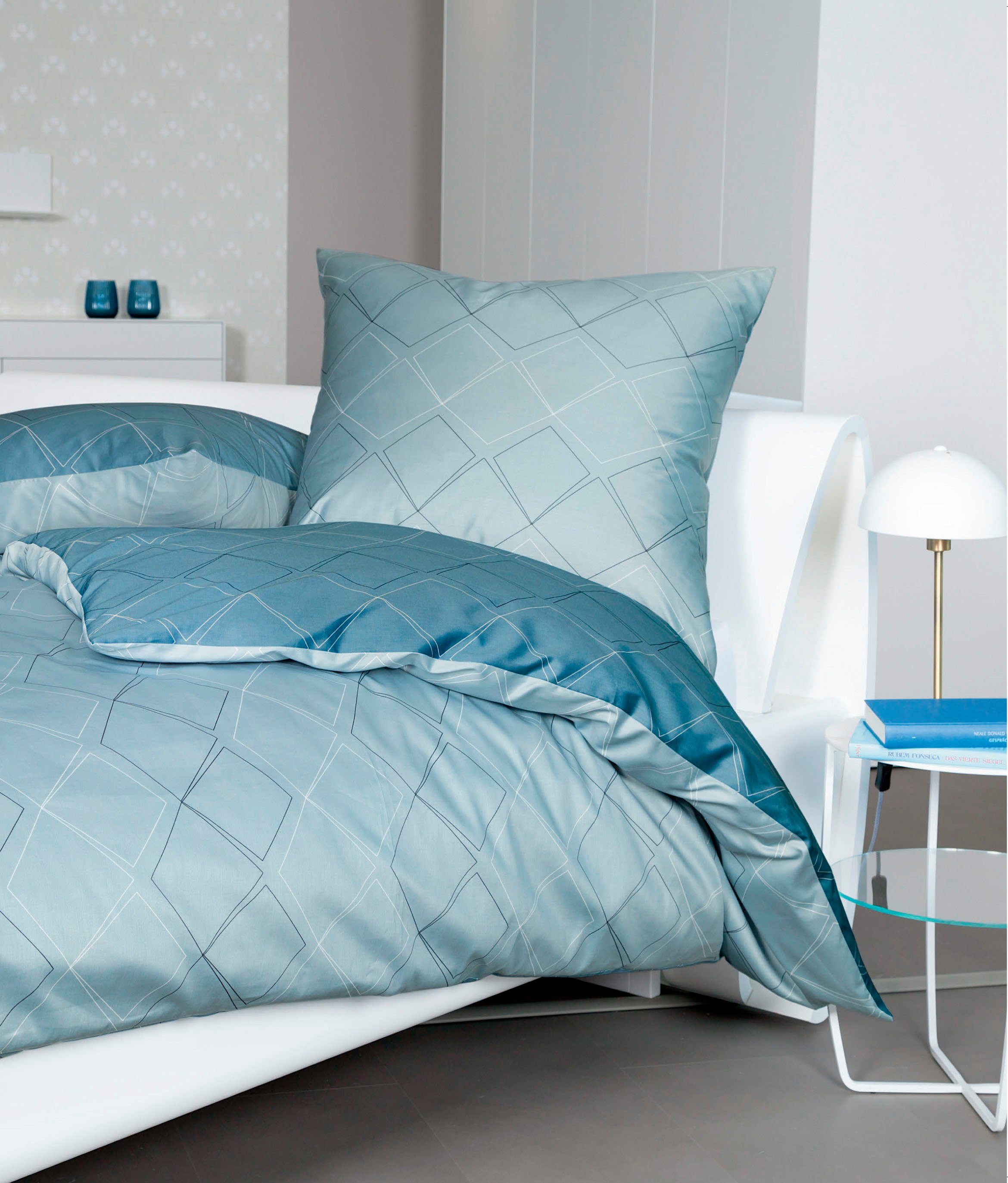 Janine Wendebettwäsche J. D. 87053 Satin-Bettwäsche aus 100% Baumwolle, Mako-Satin, 2 teilig, Bettwäsche mit Rauten-Design, Markenreißverschluss