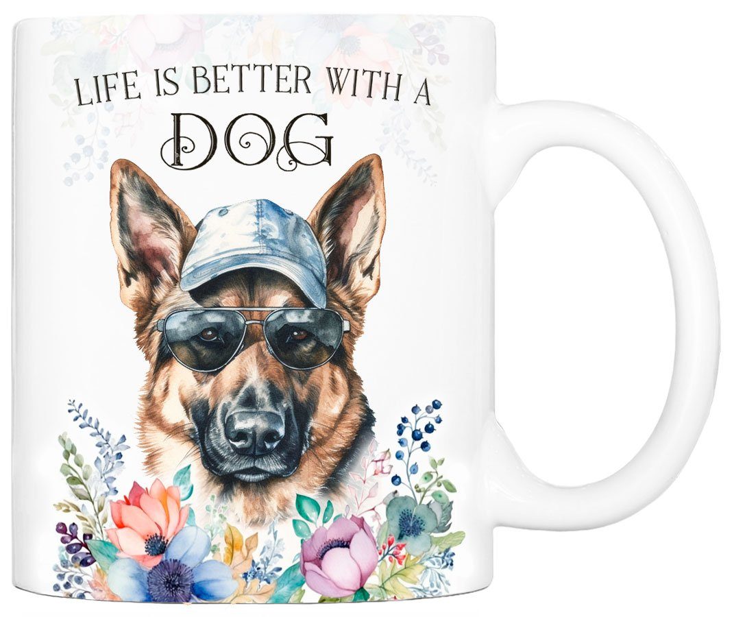 SCHÄFERHUND - 330 für Geschenk, Keramik, Tasse beidseitig Hundefreunde, Cadouri Kaffeetasse handgefertigt, ml Hunderasse, bedruckt, mit