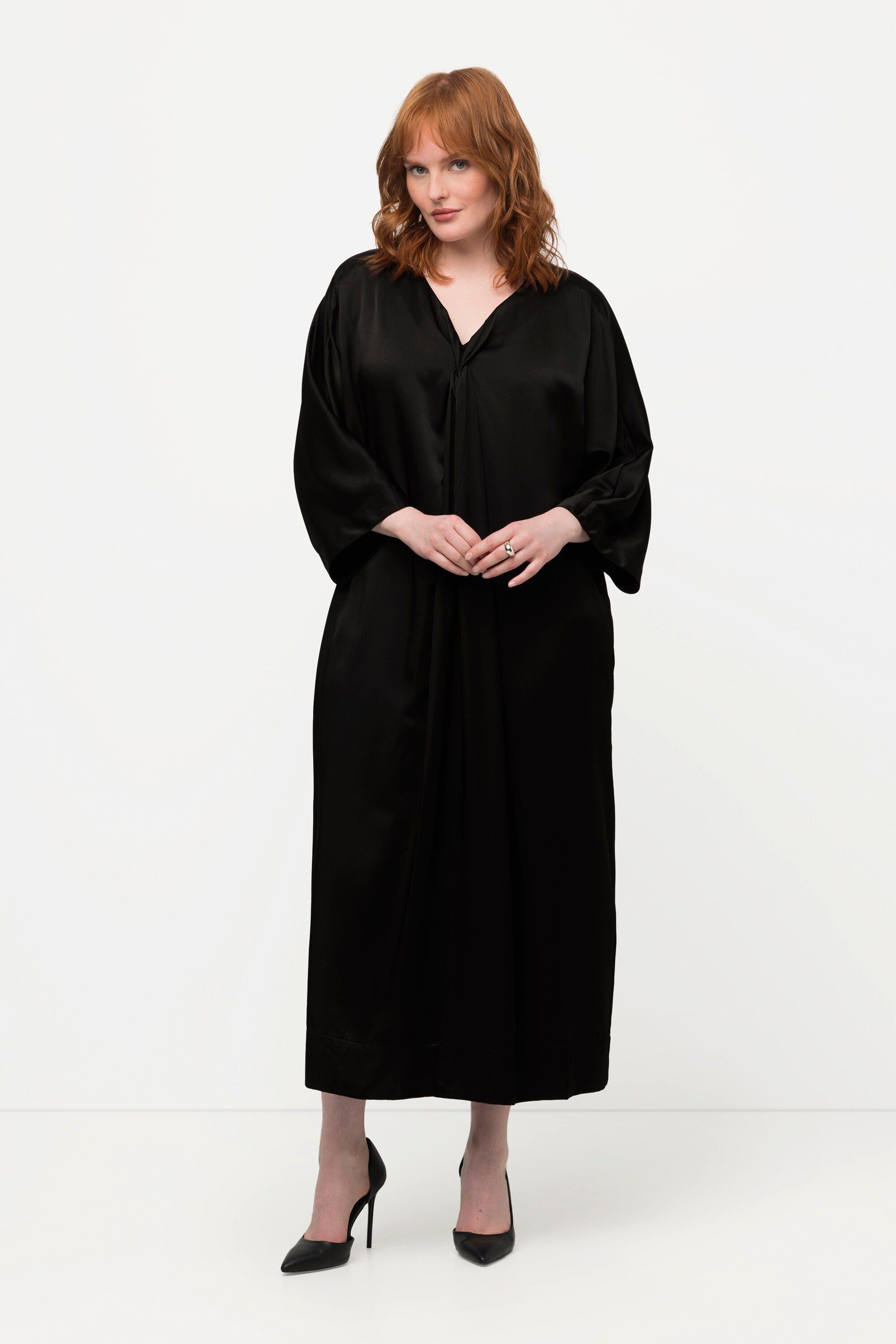 Ulla Popken Maxikleid Midikleid Satin V-Ausschnitt günstig online kaufen