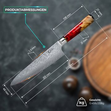 Calisso Kochmesser Küchenmesser Ruby Line Chefmesser, Damaszener Stahl