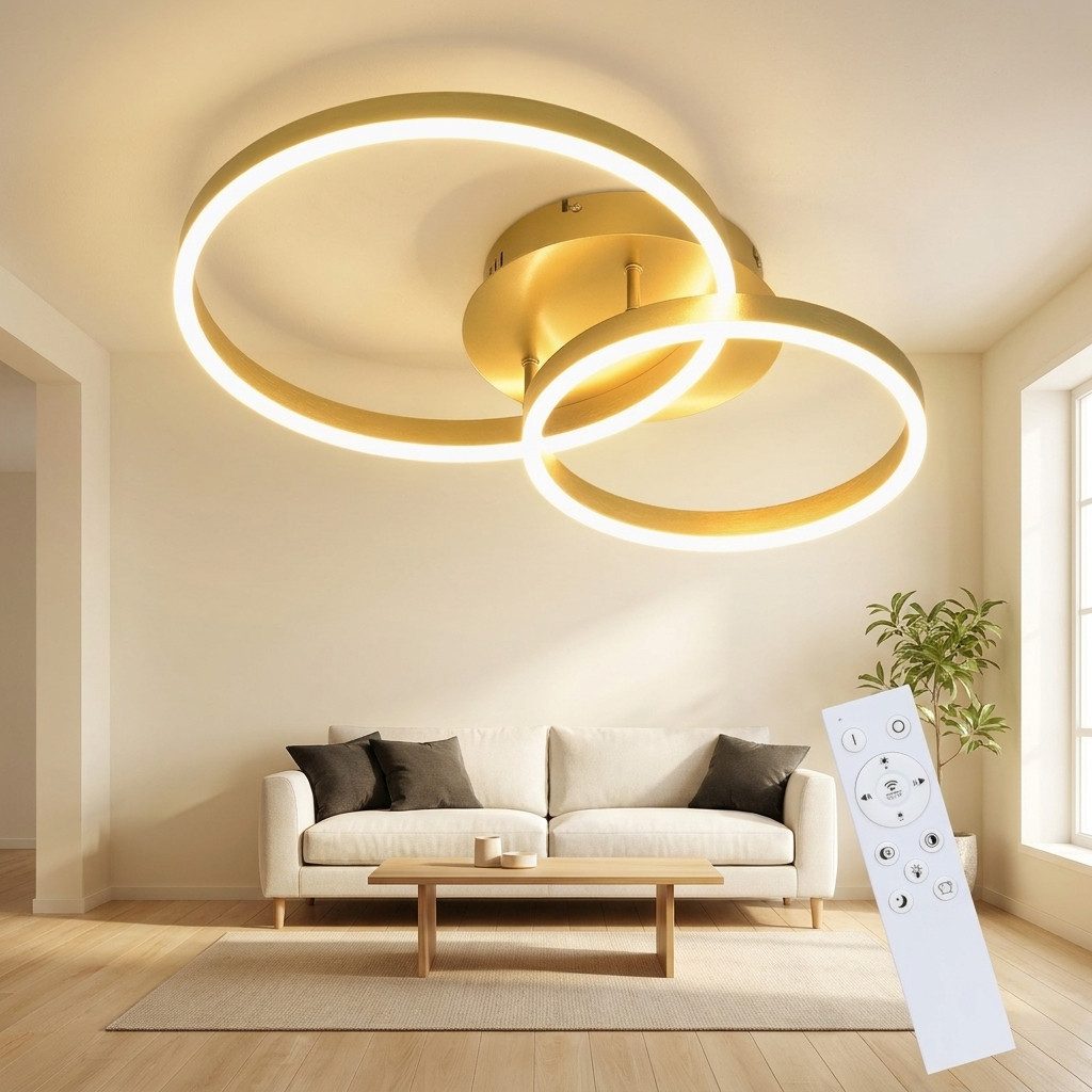 LED Deckenleuchte Dimmbar Schwarz/Gold Ringe Deckenlampe Modern 46/74W Wohnzimmer