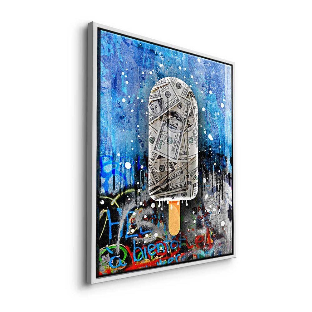 DOTCOMCANVAS® Leinwandbild, Premium Leinwandbild - - Ice Rahmen silberner Art Graffiti - Pop Motivationsbild