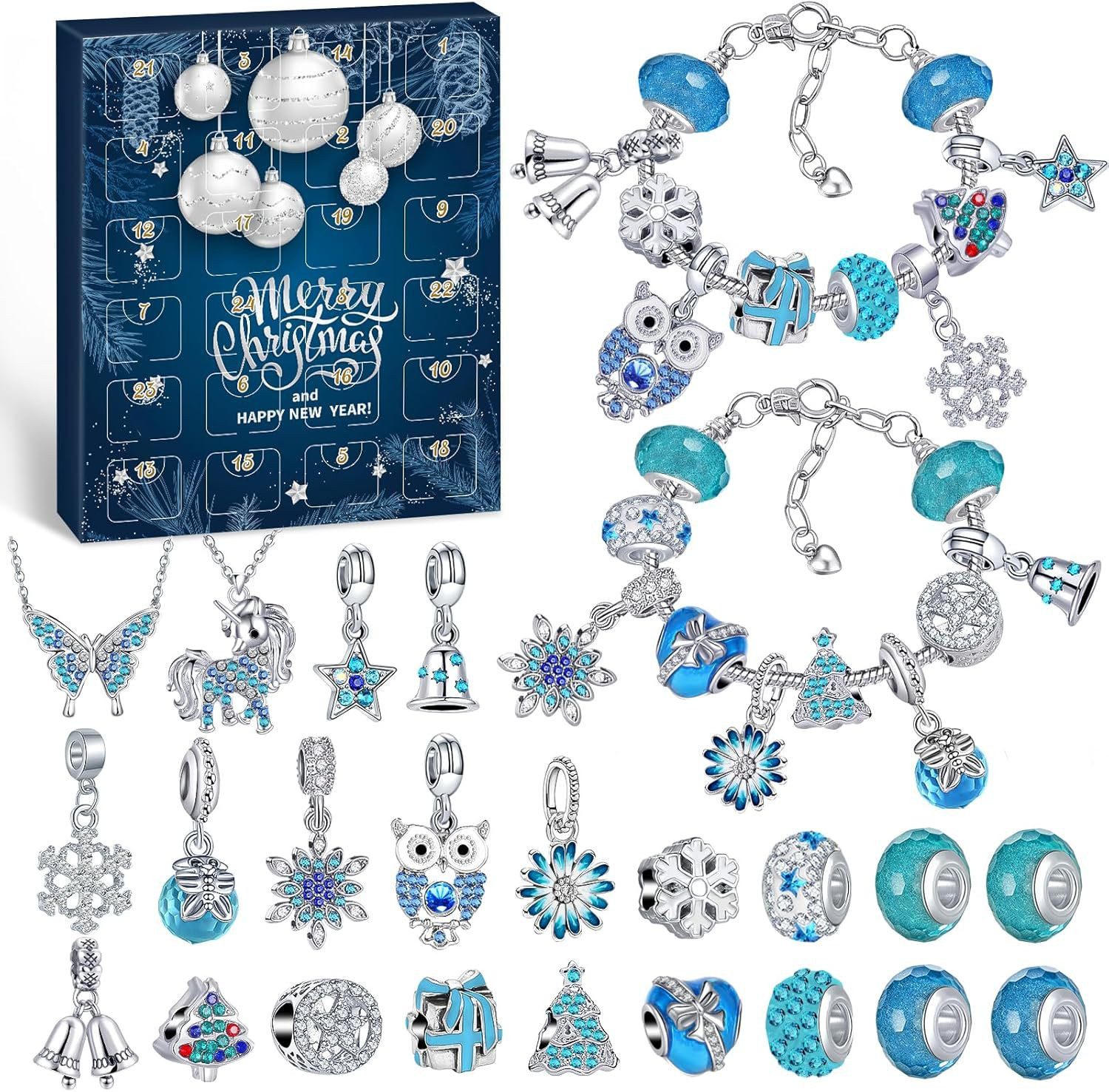 Coonoor Schmuck-Adventskalender 2025 Weihnachtskalender Schmuck Set Armbänder Halsketten (24 Füllung Adventskalender Schmuck Weihnachten Geschenke), Weihnachtskalender Geschenk für Kinder Teenager Frauen Mädchen