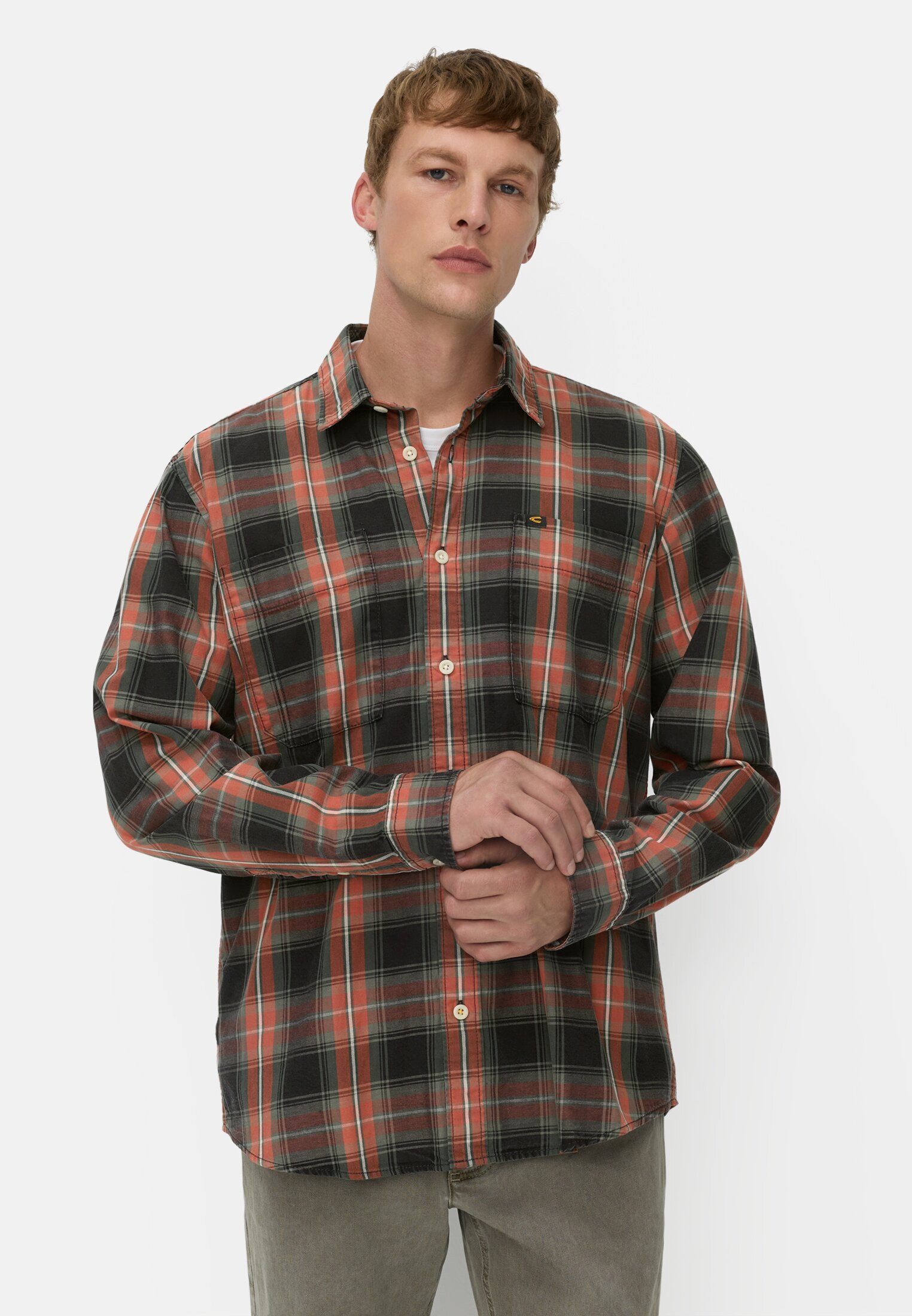 camel active Karohemd mit Brusttaschen Langarm Kentkragen Kentkragen