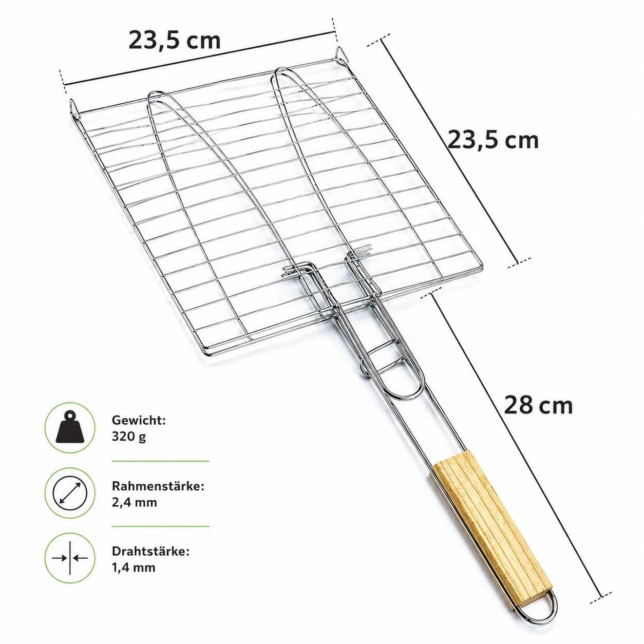 BAYLI Grillspieß Fischbräter 2er Set mit Holzgriff 23,5 x 23,5 cm – Fischkorb Grillkorb – Bild 2 von 5