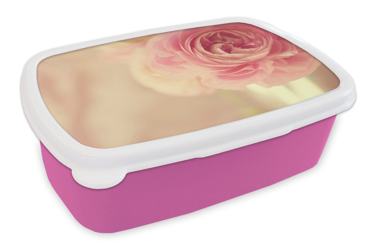 MuchoWow Lunchbox Eine zarte, rosafarbene Butterblume, Kunststoff, (2-tlg), Brotbox für Erwachsene, Brotdose Kinder, Snackbox, Mädchen, Kunststoff