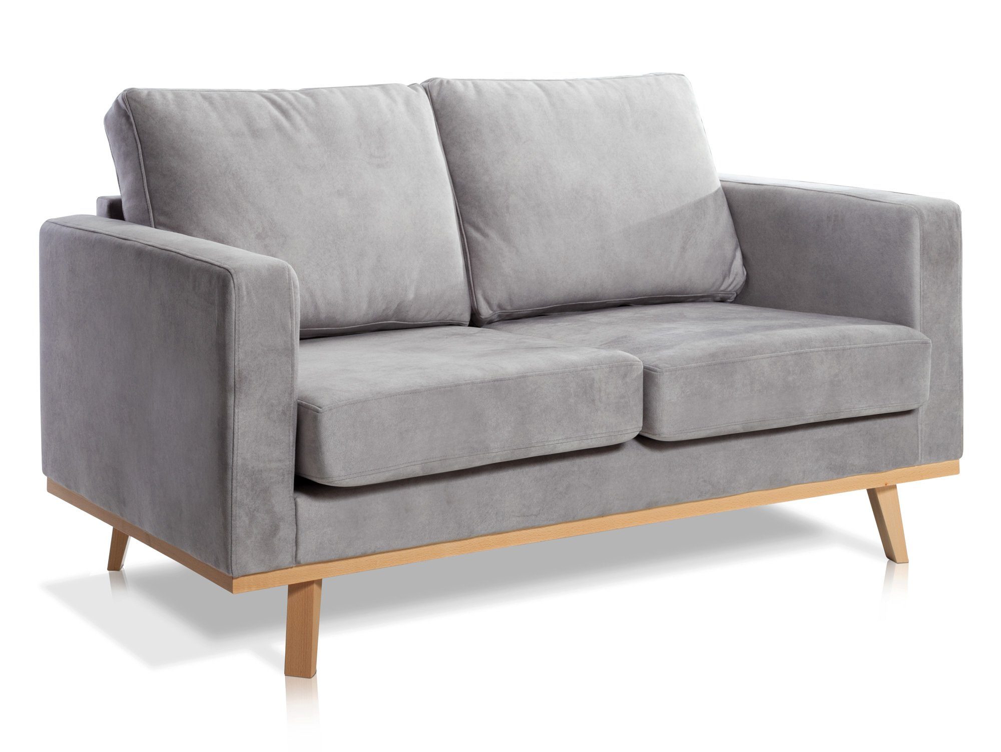 Bezug Moebel-Eins 2-Sitzer Echtholz-Untergestell, CORIN Velour-Optik Sofa in Sofa, mit Silbergrau