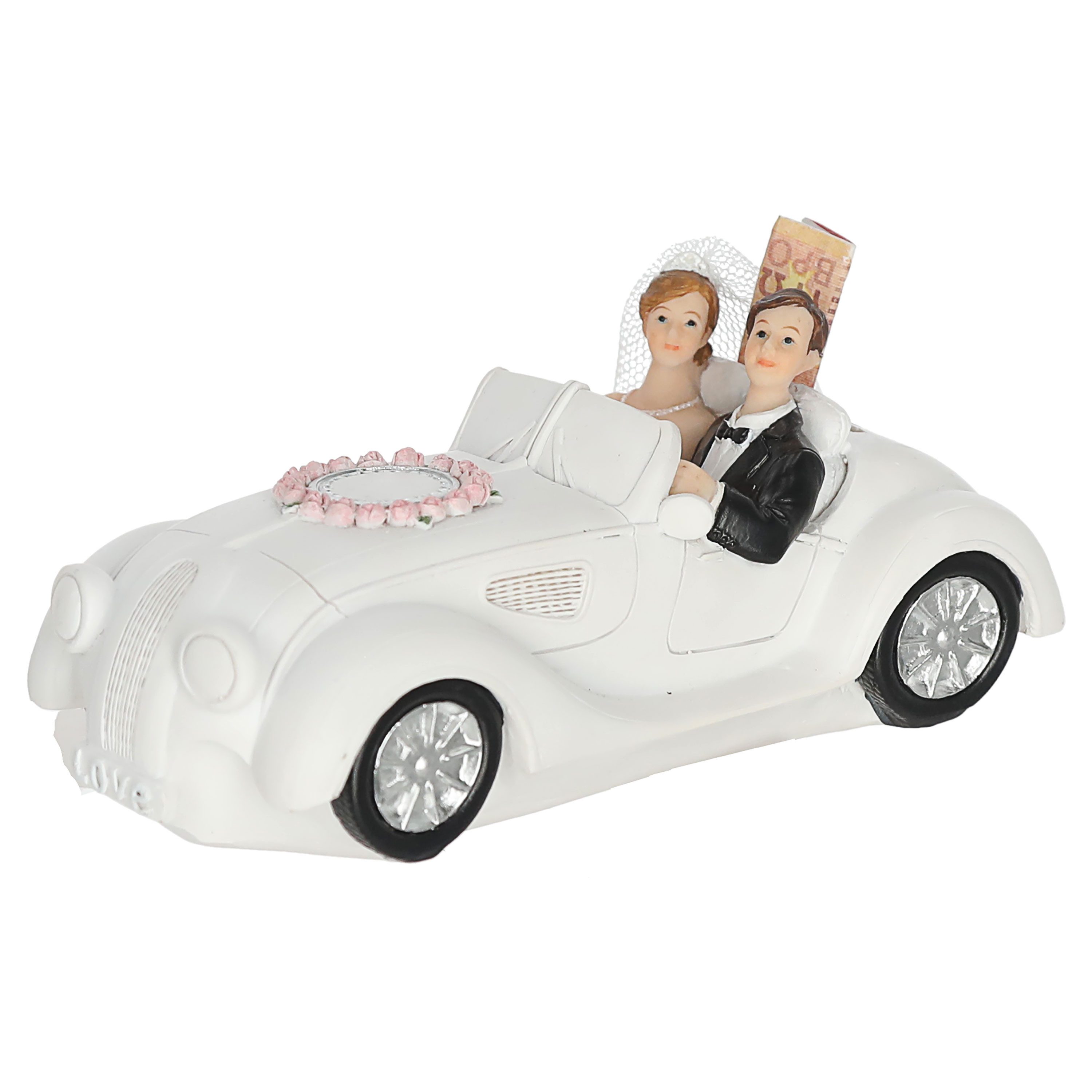 CEPEWA Spardose Spardose Brautpaar Cabrio 17x7,5x8cm Polyresin weiß Gummist günstig online kaufen