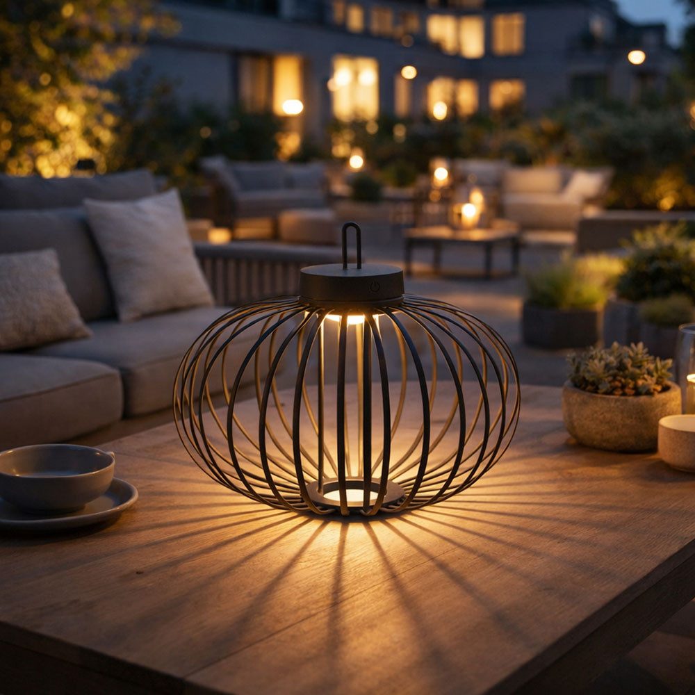 JUST LIGHT LED Außen-Tischleuchte, LED-Leuchtmittel fest verbaut, Warmweiß, Tischlampe Pendelleuchte Außen Innen LED Touchdimmer Akku D 46 cm