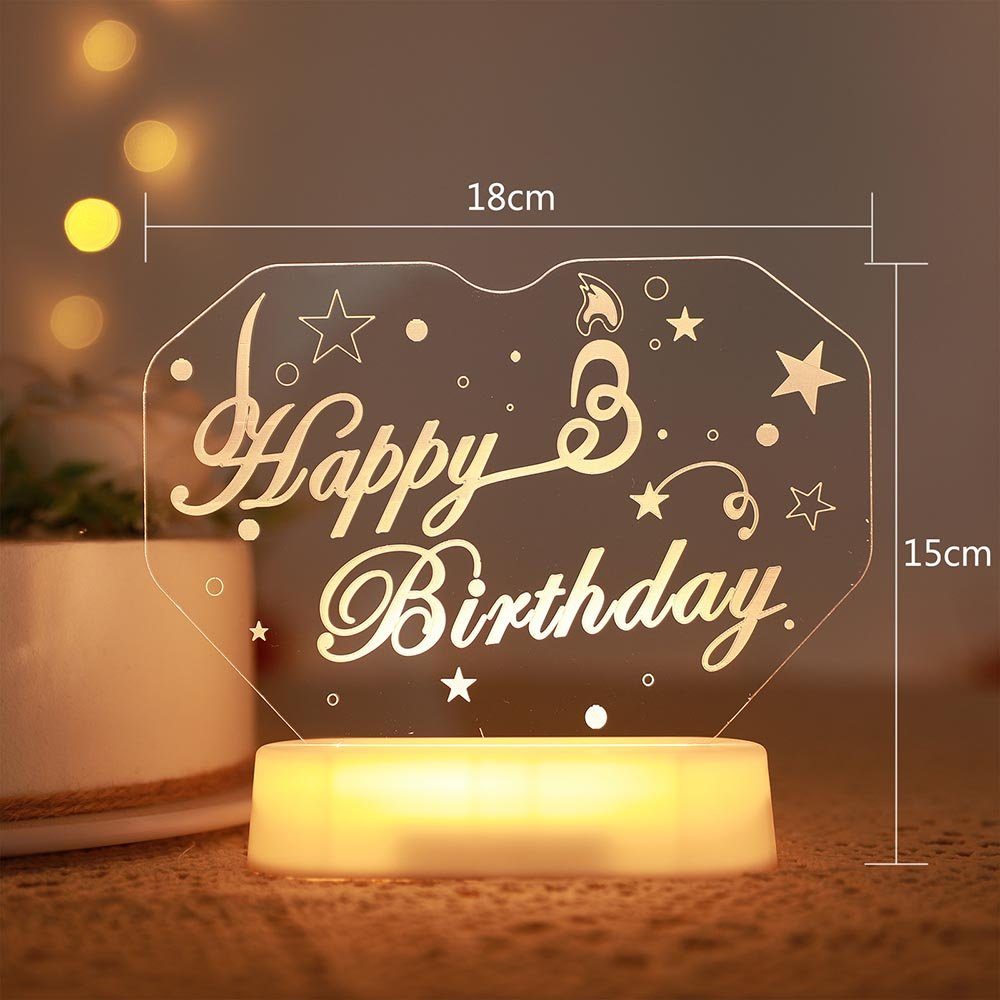 Sunicol LED Batteriebetrieben Geburtstag RGB Party, Nachtlicht Birthday 3D Nachttischlampe, Acryl Tischlampe, Geschenke mit Fernbedienung, Happy Leuchte