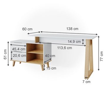 Vicco Schreibtisch Eckschreibtisch Computer Arbeitszimmer Nautica Weiß Eiche Skandi