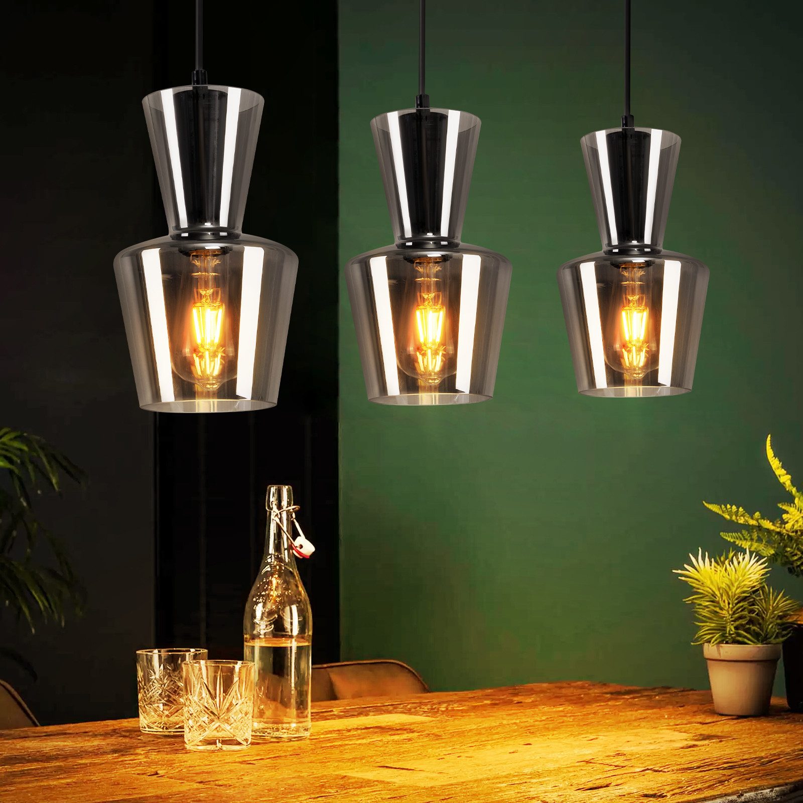 Nettlife Pendelleuchte Esstisch Vintage Rauchgrau Glas günstig online kaufen