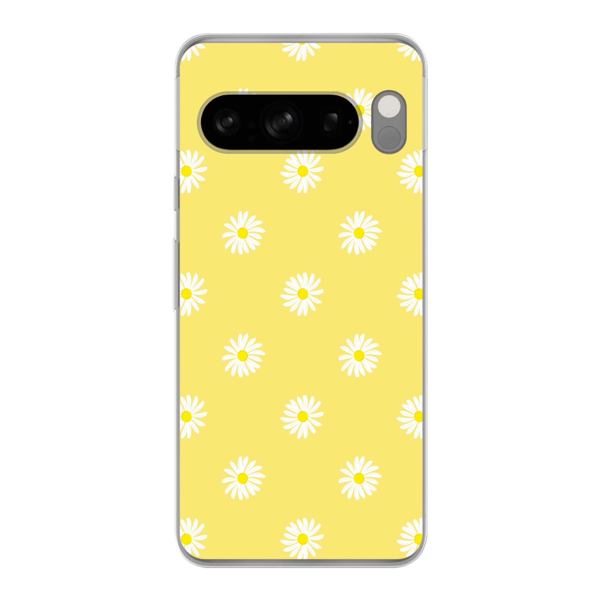 MuchoWow Handyhülle für Google Pixel 8 Pro Gänseblümchen - Pastell - Weiß - Gelb - Blumen, Phone Case, Silikon, Schutzhülle Dünn