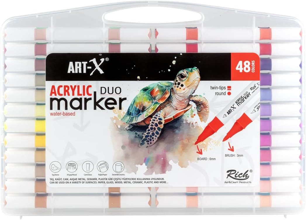 ART-X Marker Acryl Marker Set - 48 Farben, Doppelspitzen, Für Profis & Künstler, (Doppelspitzen-Marker-Set, 48 Farben, doppelseitig mit feiner und breiter Spitz – Bild 2 von 5