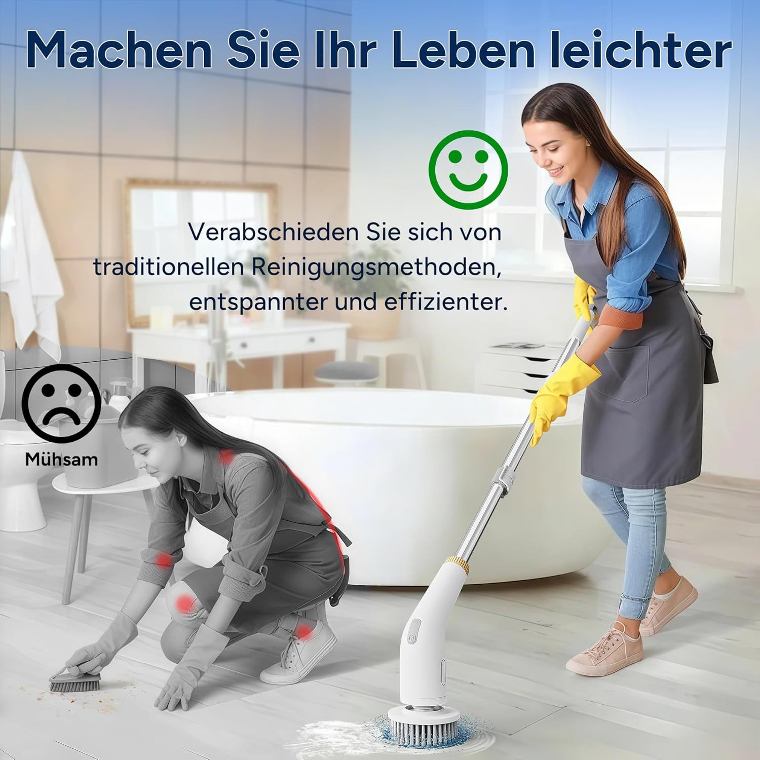Vivitar Reinigungsbürste mit 11 Bürstenköpfen, Teleskopgriff, 2 Geschwindigkeiten kabellos, Bad, Küche, Auto, Fliesen & mehr, (Multifunktionaler elektrischer Spin Scrubber, Abnehmbarer Verlängerungsgriff, rückenschonend, leistungsstark, leicht & vielseitig), TYPE-C Schnellladung, für Bad, Küche, Auto, Fliesen & mehr