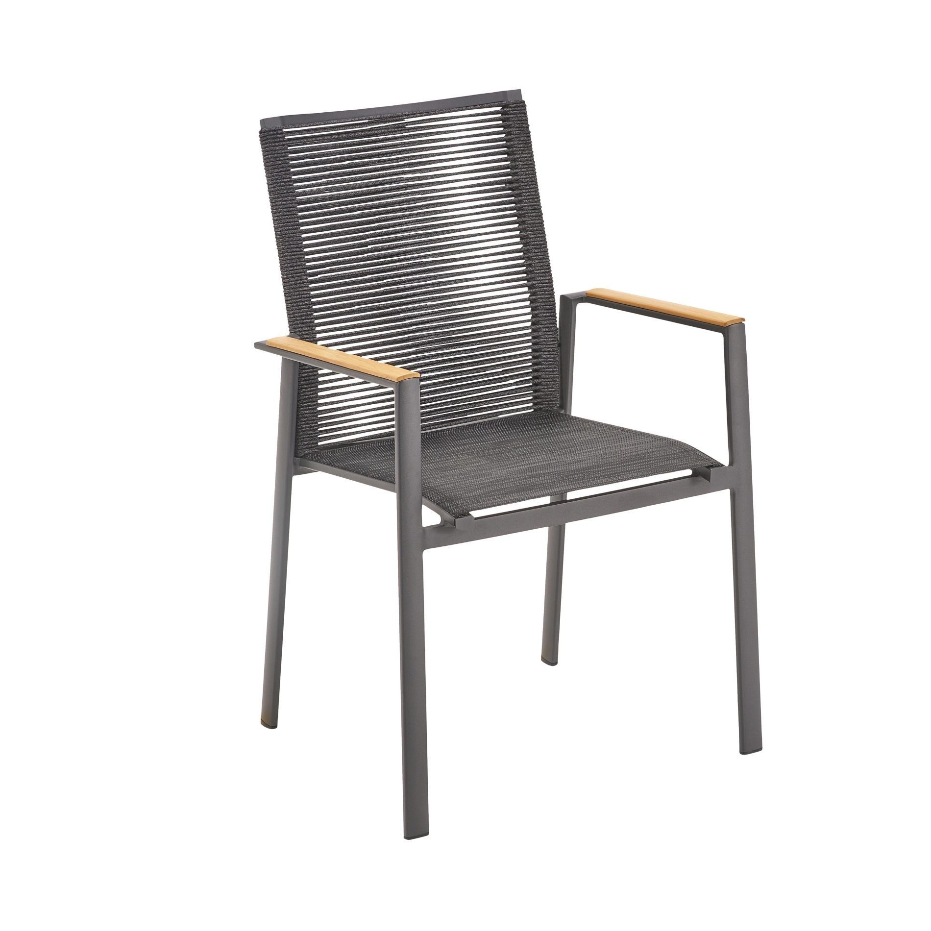 Liadomo Gartenstuhl Limbadi Stapelstuhl, Gartensessel, Outdoor-Stuhl für Terrasse & Balkon (pflegeleicht, 1 St), stapelbar, Rope, Teak-Armlehnen, Alu-Gestell