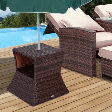 Outsunny Gartentisch Rattan-Gartentisch mit Sonnenschirm-Halterung