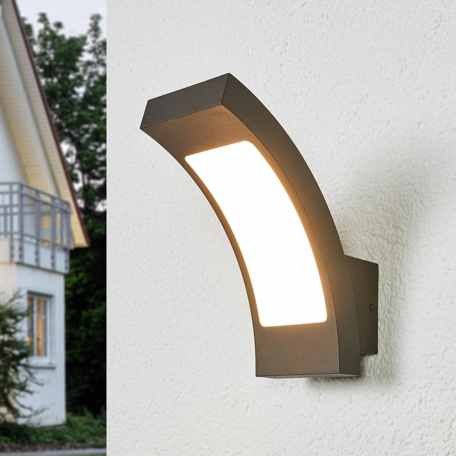 Lucande LED Außen-Wandleuchte Juvia, LED-Leuchtmittel fest verbaut, warmweiß, Modern, Aluminium, Kunststoff, grafitgrau, opalweiß, 1 flammig, inkl.