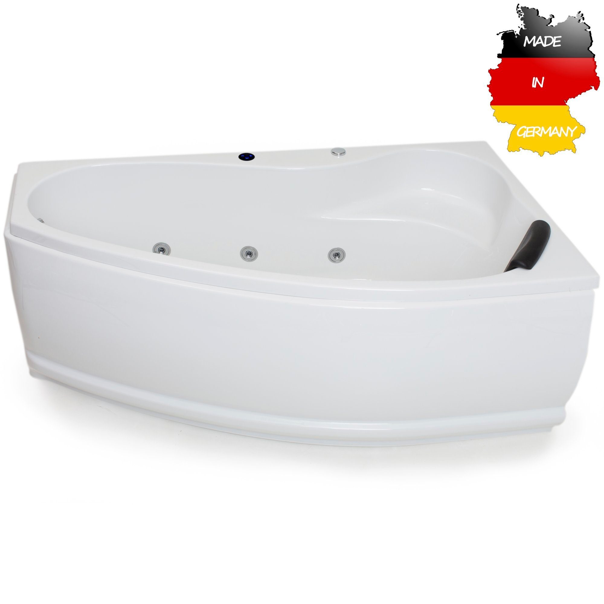 Basera® Whirlpool-Badewanne BASIC Indoor Eck-Whirlpool Badewanne Formentera Rechts 160 x 90 cm, (Komplett-Set), mit 9 Massagedüsen, LED