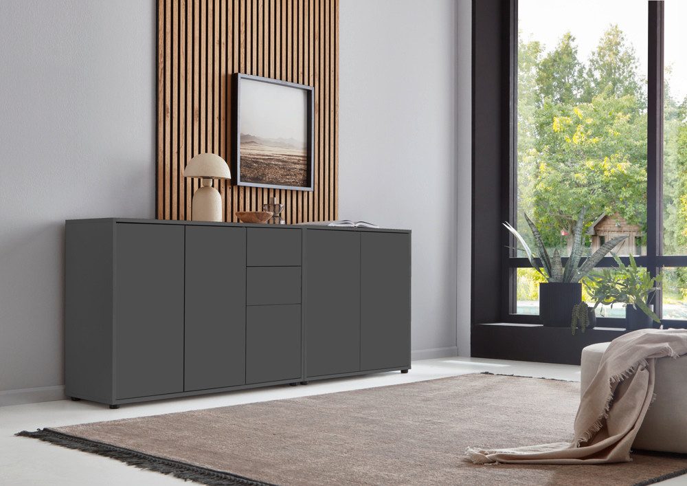 BMG Möbel Kommode Sideboard Mailand Set 10 in verschiedenen Ausführungen (2tlg), Korpus in Anthrazit, mit Anti-Fingerprint-Beschichtung