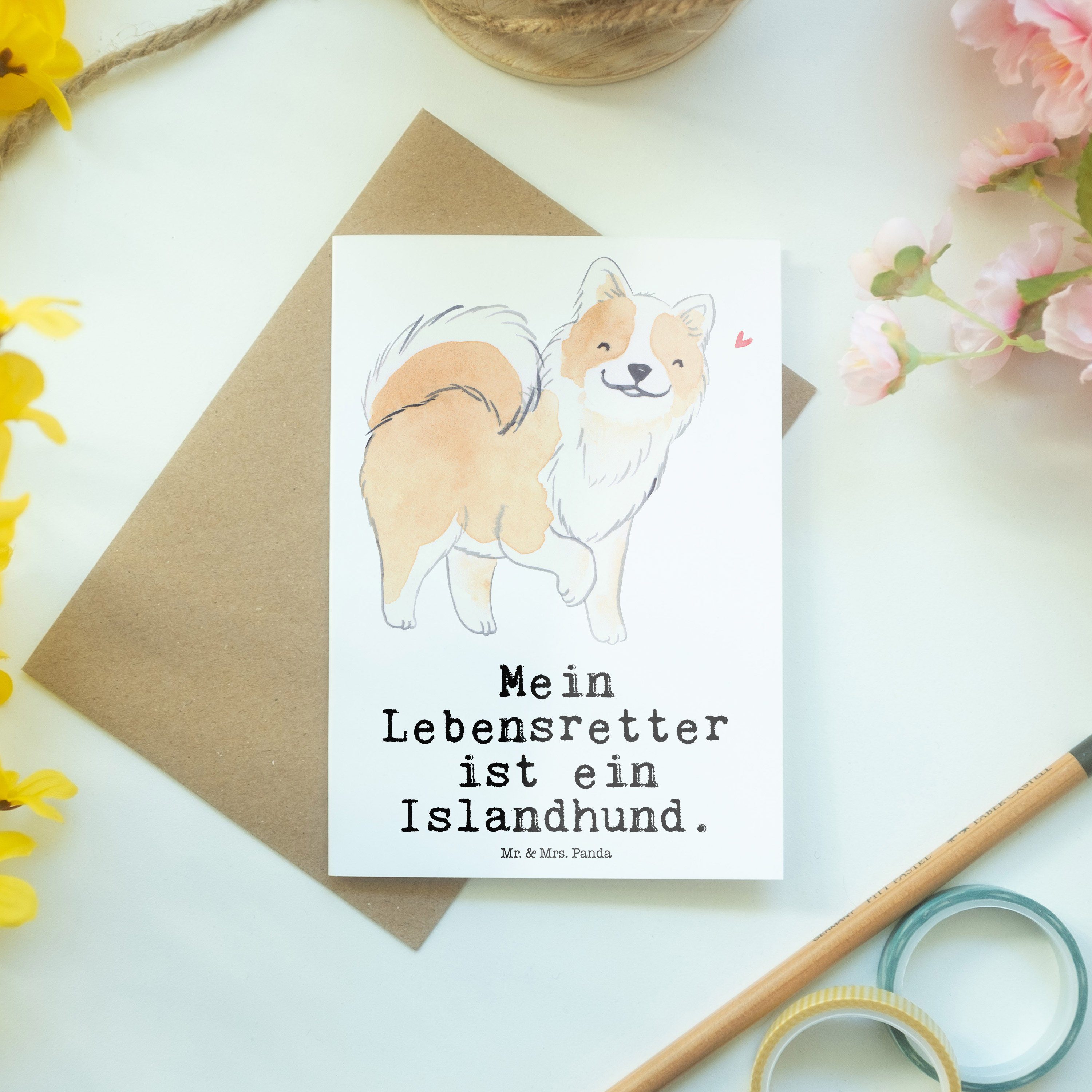 Glückwunschkarte, Grußkarte - Weiß Lebensretter - Panda Geschenk, Mrs. & Geburtst Islandhund Mr.