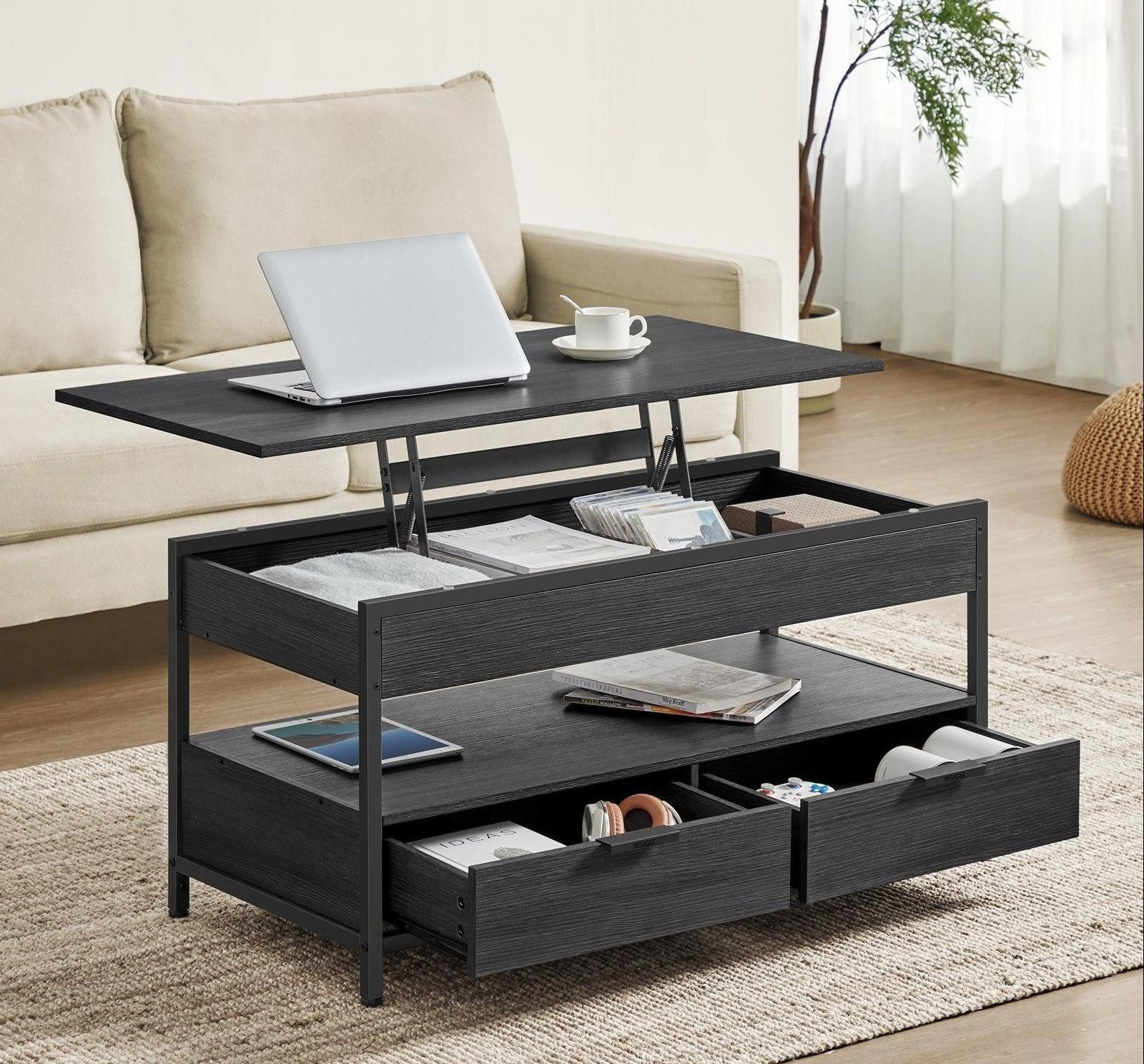 VASAGLE Couchtisch, höhenverstellbar, mit Schubladen, 50 x 100 x (48-63) cm günstig online kaufen