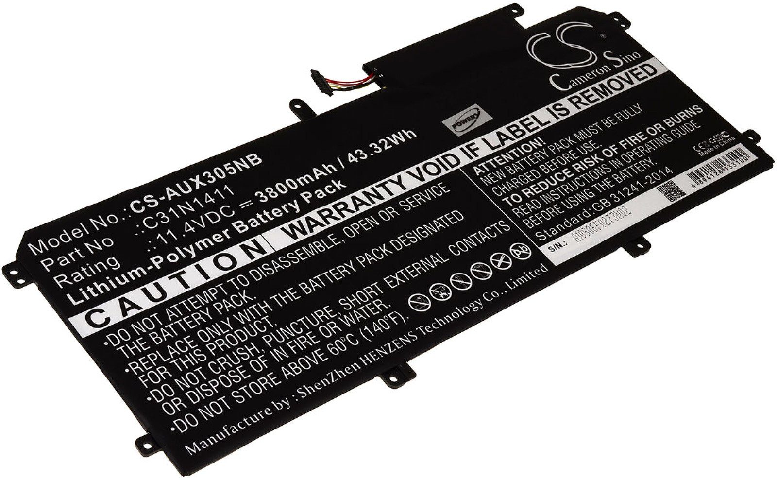Powery Akku für Asus Zenbook UX305FA-FB006H Laptop-Akku 3800 mAh (11.4 V)