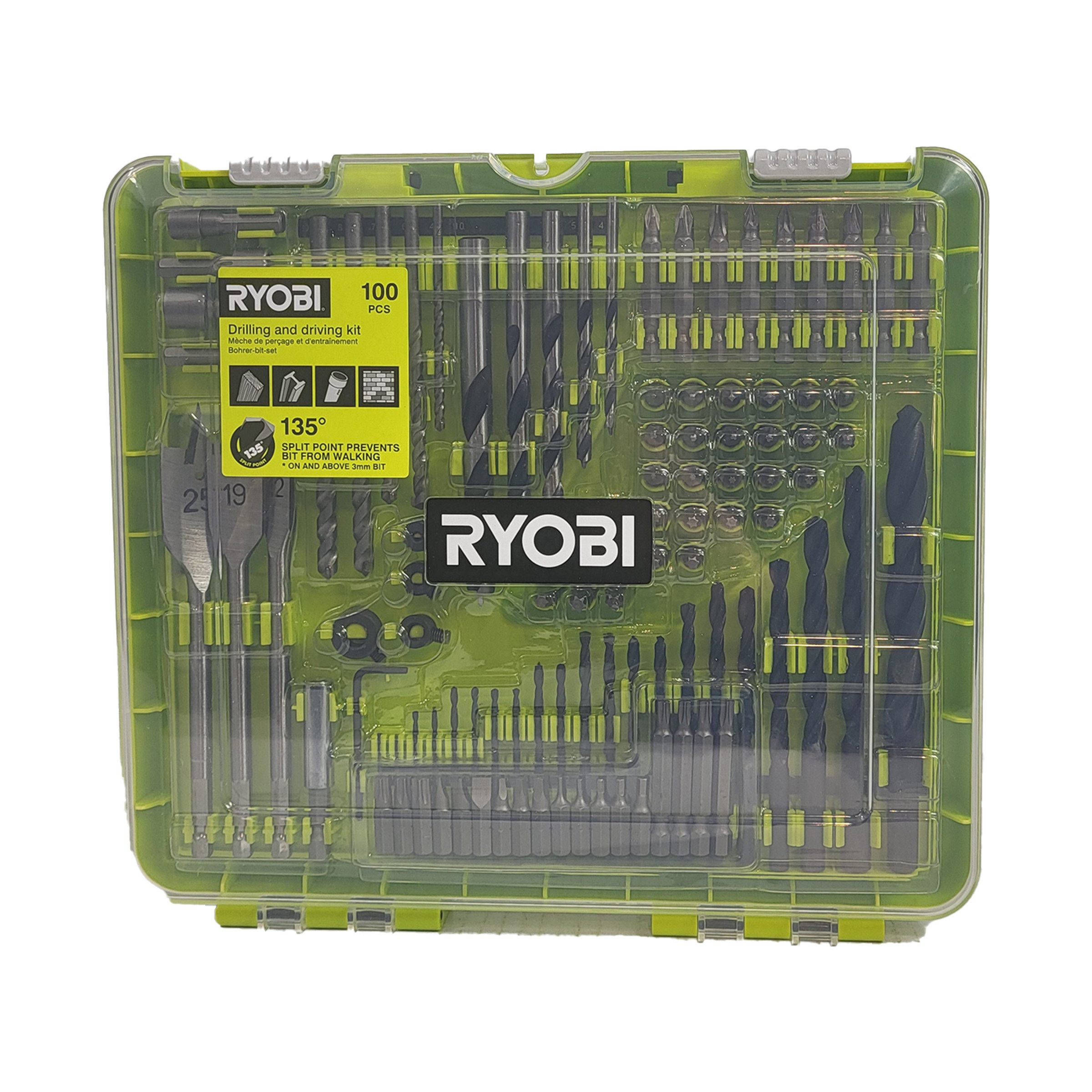 Ryobi Bohrer- und Bit-Set Ryobi RAKDD100 - 100-teiliger Bohr- und Bit-Satz im Koffer, (1-tlg)