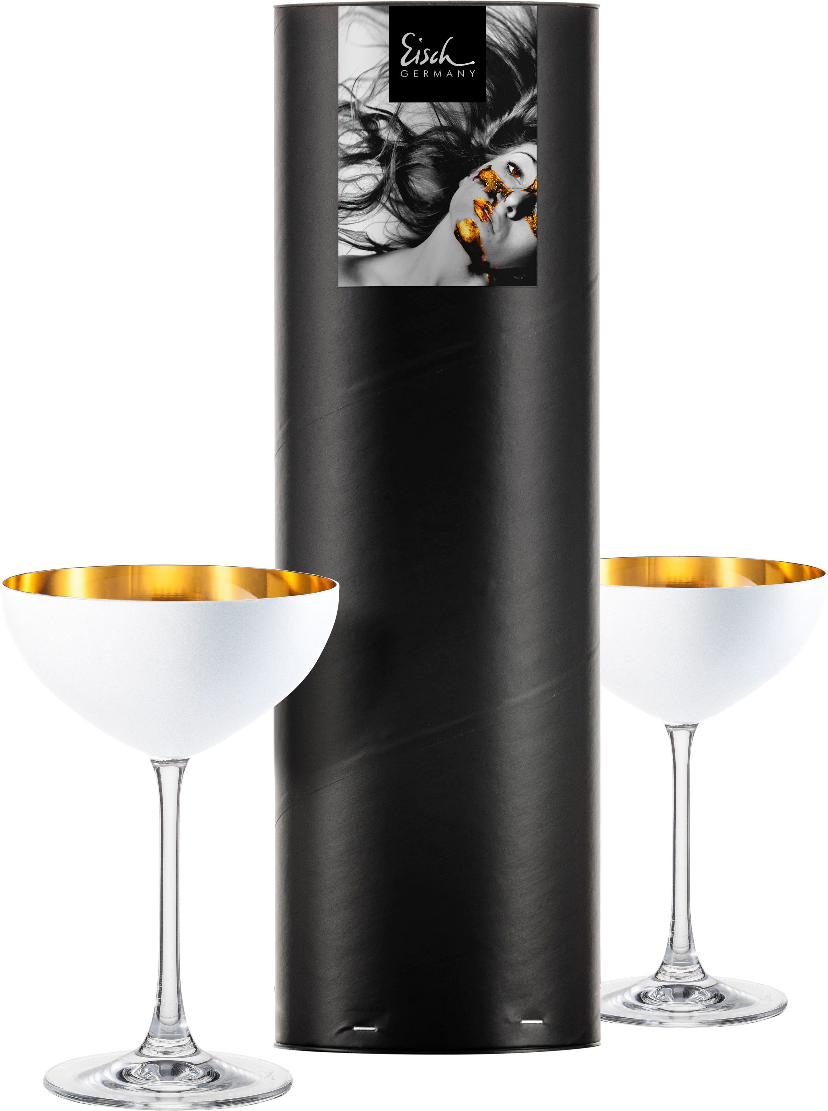 WHITE, 24karätigem Stein-Look Eisch COSMO Kristallglas, mit Handarbeit Dessertschale in Gold veredelt, PURE versiegelt (Set, 2-tlg),