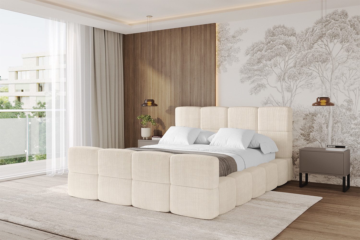 ALTDECOR Polsterbett NATA-Z (Polsterbett mit Bettkasten und Lattenrost, Boxbett ohne Matratze), Doppelbett mit Stauraum, Bett mit Kopfteil