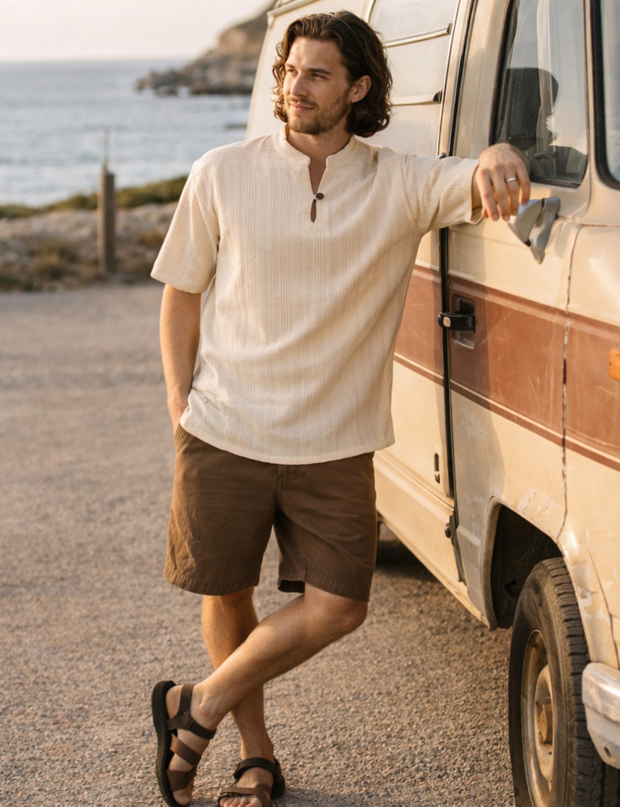PANASIAM Kurzarmhemd Fischerhemd Herren - Fisherman Shirt aus 100% Baumwoll günstig online kaufen