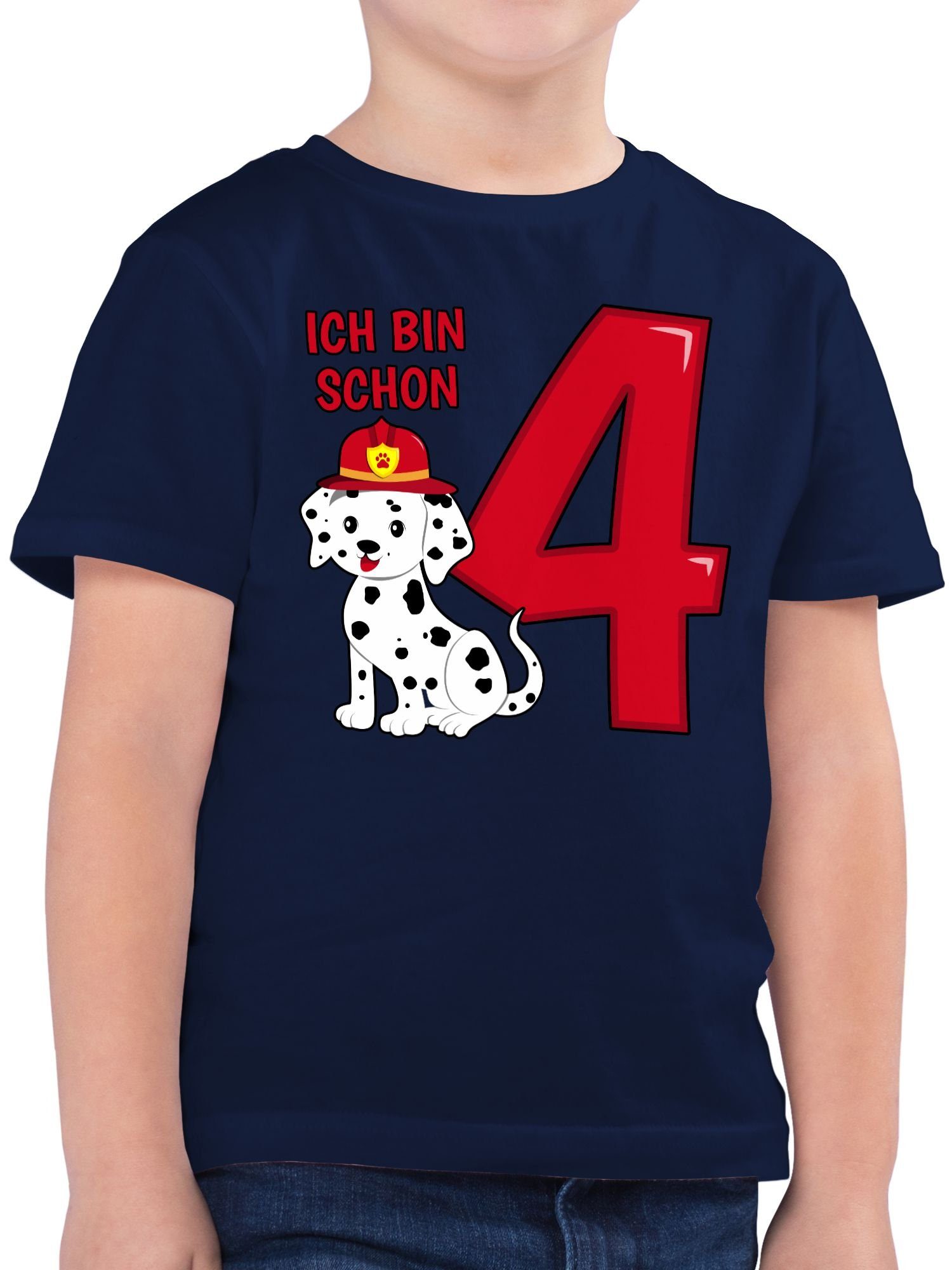 Shirtracer T-Shirt Ich bin vier Hund 4. Feuerwehr Geburtstag Dunkelblau schon 01