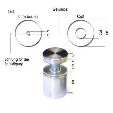 IntentGroup Abstandshalter Wandabstandshalter 12x25 mit Gewinde inkl. Befestigung Edelstahl (1-St)