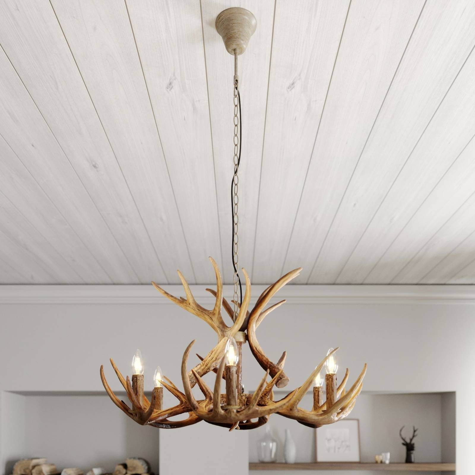 Lindby Hängeleuchte Fibi, dimmbar, Glühlampen, Landhaus / Rustikal, Polyester, Stahl, braun rustikal, 6 flammig, E14