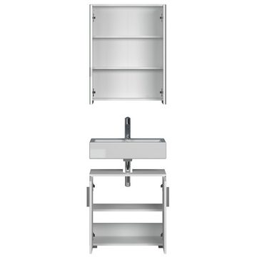 trendteam Badmöbel-Set, Badezimmermöbel-Set Waschbeckenunterschrank Spiegelschrank in Weiß