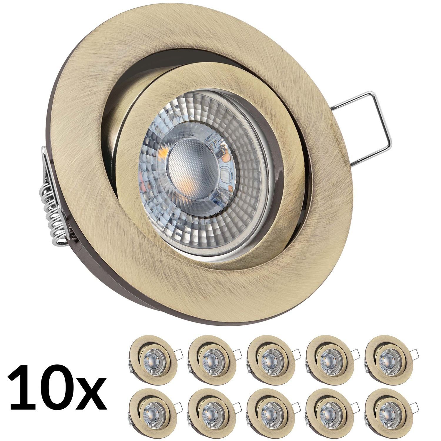 LEDANDO LED Einbaustrahler RGB in mit 10er LED 3W messing extra Set Einbaustrahler von LED flach