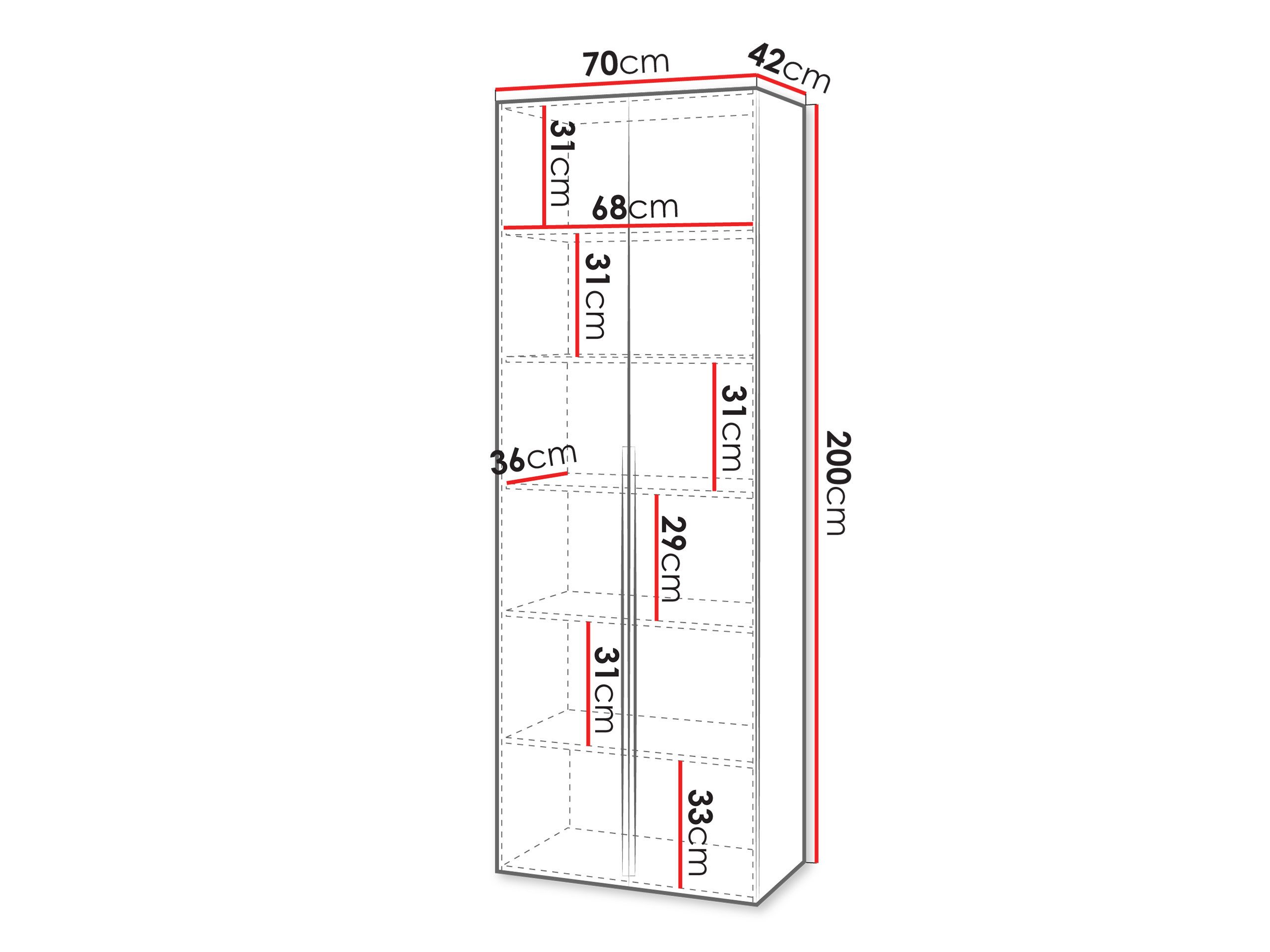 MIRJAN24 Kleiderschrank Kerkin 2D (mit zwei Drehtüren) Griffe aus Metall in der Farbe Gold, 70x42x200 cm – Bild 4 von 5