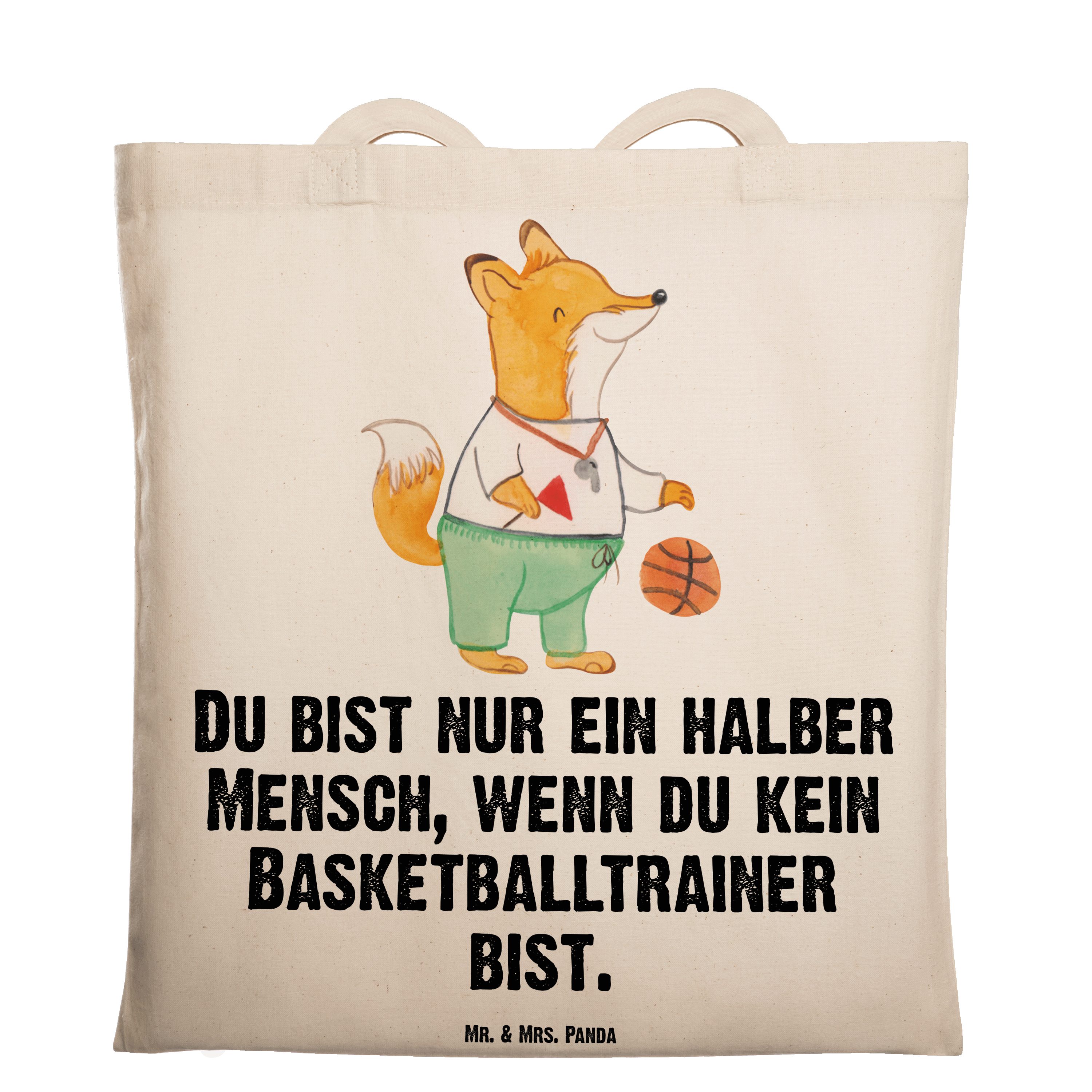 Mr. & Mrs. Panda Tragetasche Basketballtrainer mit Herz - Transparent - Geschenk, Beutel, Sport, B (1-tlg)
