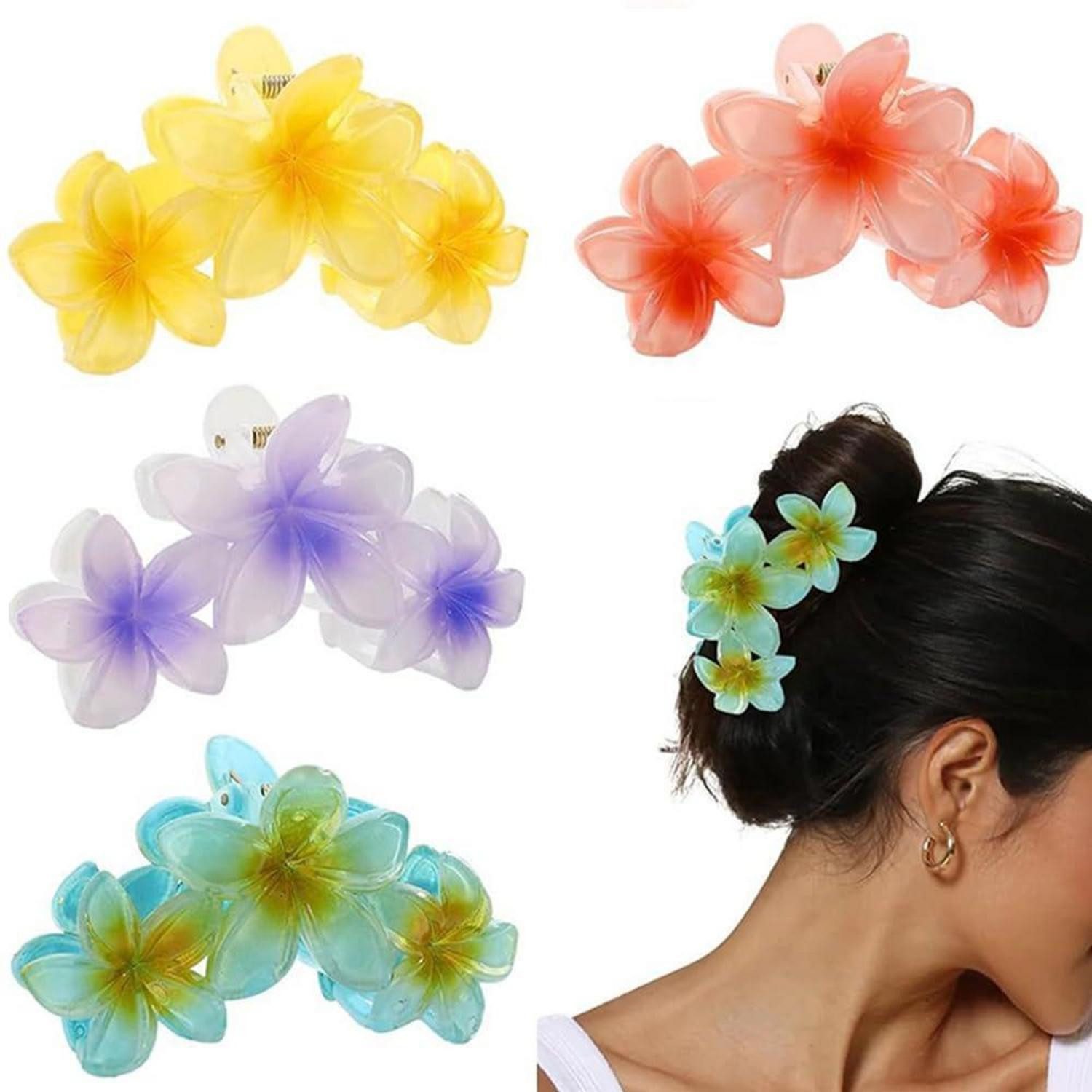 LuxusKollektion Haarklammer Blumen Haarklammer 4 Stück Acryl Große Haarspangen Damen Dünnes Haar