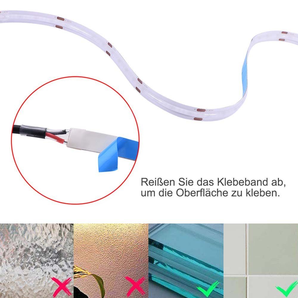 Rosnek LED-Streifen Lichterkette Leiste 5V, USB, Blau Biegbares Stripe COB Lichtstripe, 0,5/1/2M, LED Lichtband