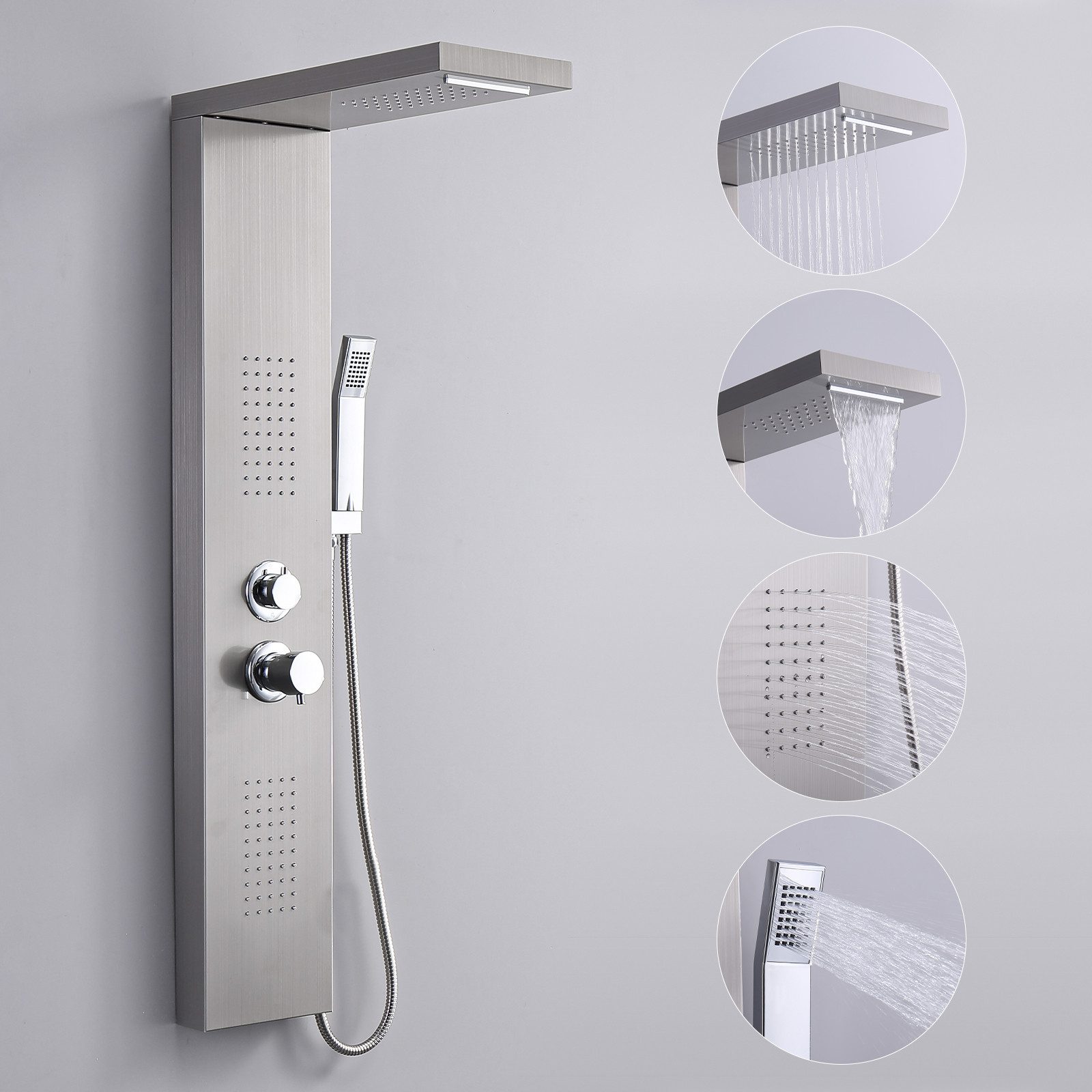 HOMELIVE Duschsystem Duschpaneel Regendusche 4-Funktion Regendusche Duschset, Edelstahl Duscharmatur Massage Duschsäule