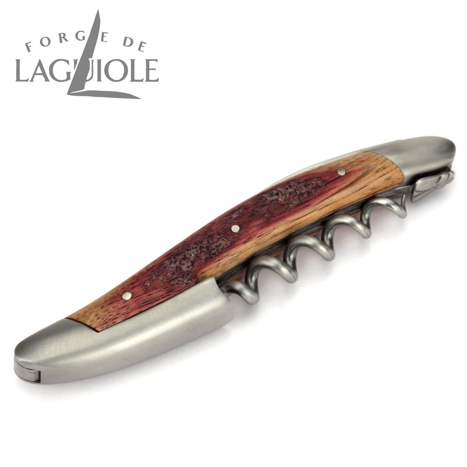 Forge de Laguiole Weinflaschenöffner SOM1 CHB SAT, Laguiole Kellnermesser - Griff Barriquefass Eiche - Edelstahl matt